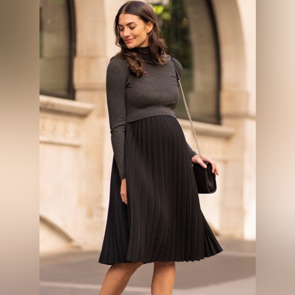Seraphine Charcoal Pleated Maternity + Nursing Dress – Size 10, never worn!